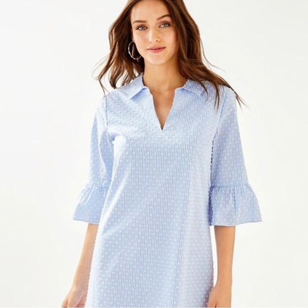 Lilly Pulitzer Ginger shirt dress, light blue and white, size 12, new with tags